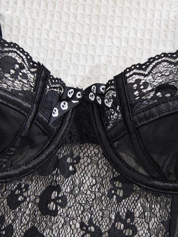 Halloween Skull Lace One Piece Leotard