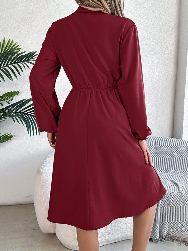 Casual Button Tie Waisted Long Sleeve Shirt Dress