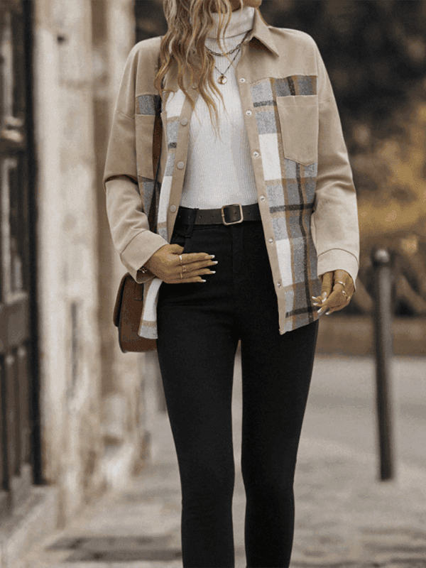 Fashionable lapel plaid casual long-sleeve jacket