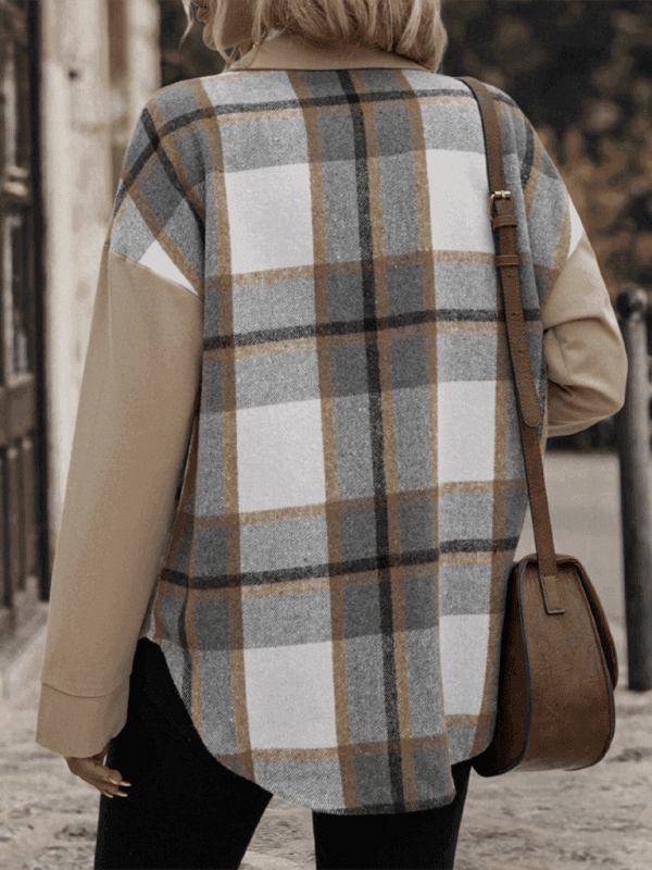Fashionable lapel plaid casual long-sleeve jacket