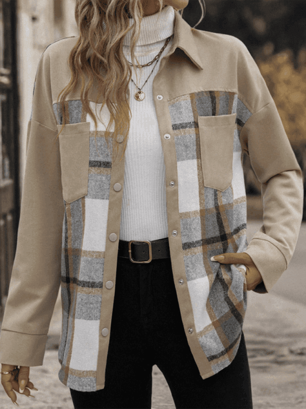 Fashionable lapel plaid casual long-sleeve jacket