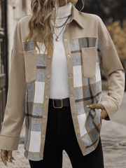 Fashionable lapel plaid casual long-sleeve jacket