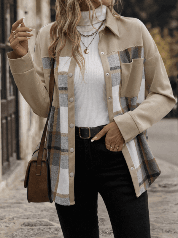 Fashionable lapel plaid casual long-sleeve jacket