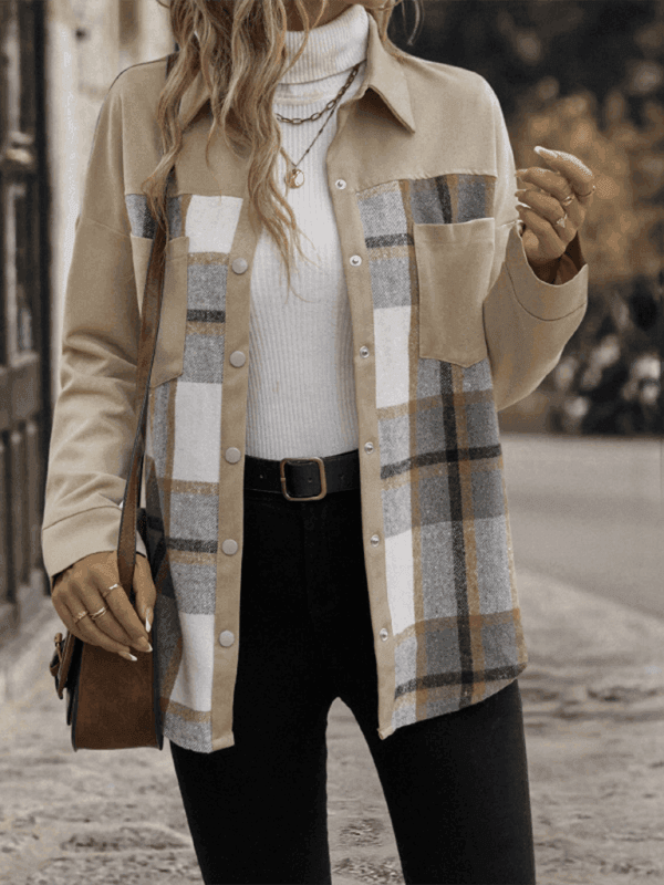 Fashionable lapel plaid casual long-sleeve jacket