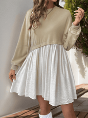 Casual long-sleeved round neck contrast color shirt dress